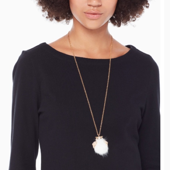 Kate Spade ♠️ NWT Owl Faux Fur Pouf Necklace - Picture 2 of 4